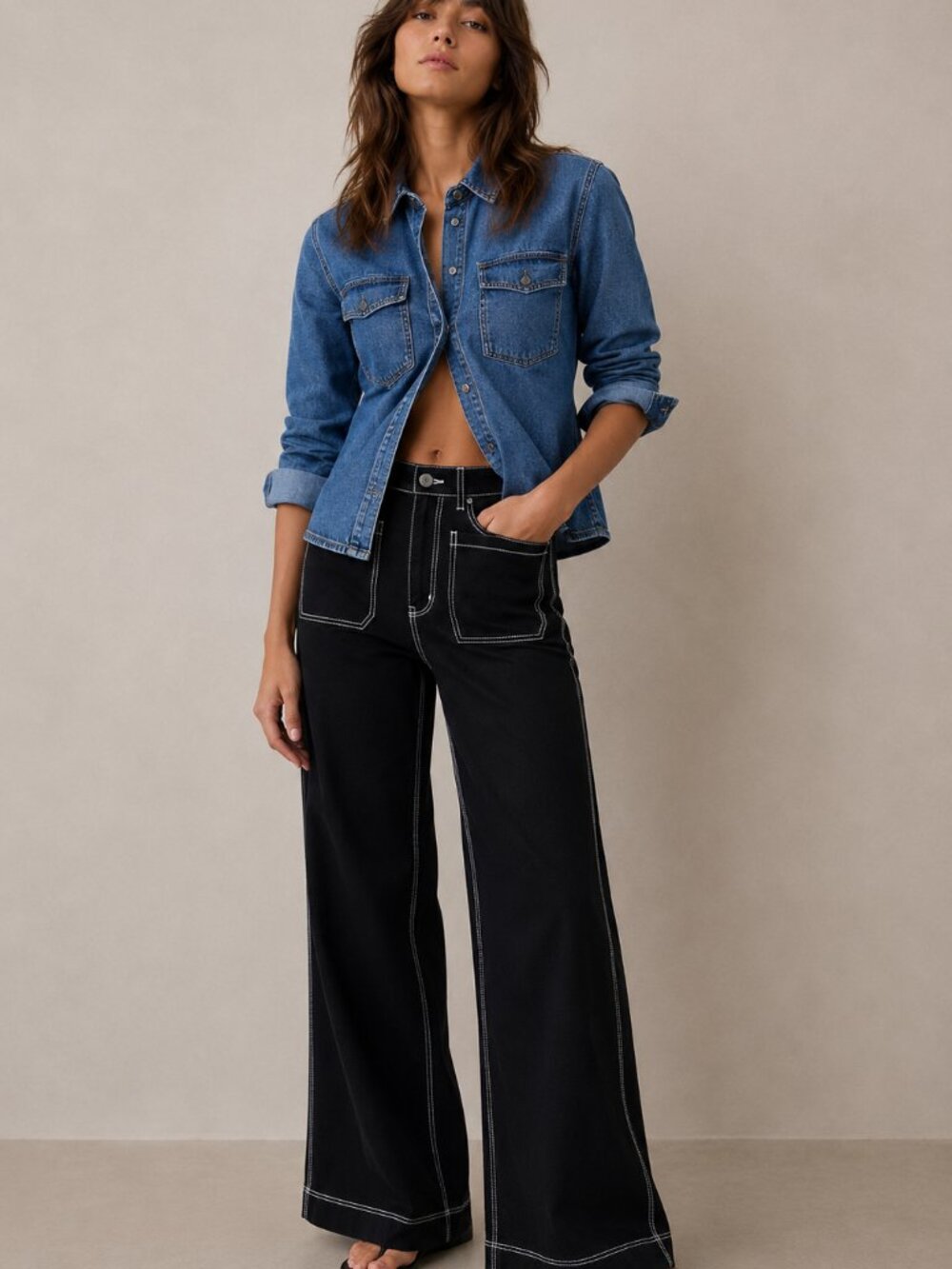 LOFT Palmer Wide Leg Sailor Pants Black Contrast Stitch High Rise NWT Size 0